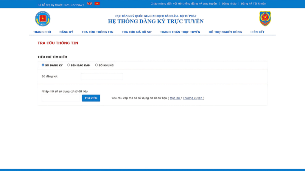 Website CỤC ĐĂNG KÝ QUỐC GIA GIAO DỊCH BẢO ĐẢM - BỘ TƯ PHÁP